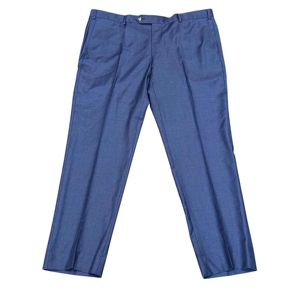 Samuelsohn Mens Blue Super 130s Wool Dress Pants Flat Front Trousers 42x31"